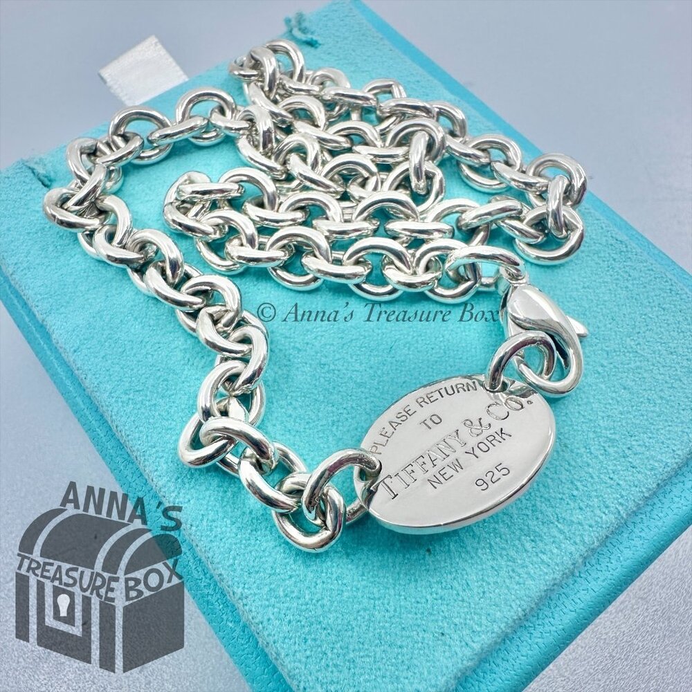 Tiffany & Co. 925 Silver Vintage RTT Oval Tag Choker 15.75" Necklace (pouch) - Picture 1 of 8
